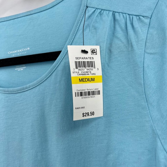 Charter Club Light Blue Cap Sleeve Tshirt V Neckline Women's Medium NEW NWT - Picture 6 of 7